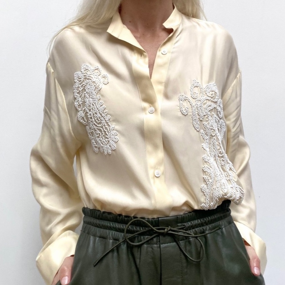 New Zara $89 Cupro Asymmetric Beaded Blouse 2731/324 Extra Small XS